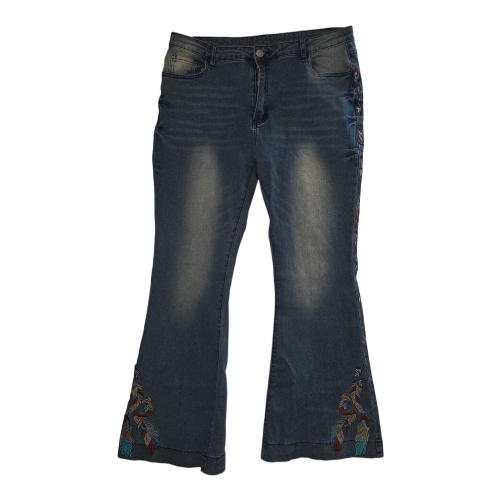 Etosel stretch flare embroidered Blue Denim Jeans 16